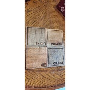 4 Wooden Coaster Set, Enjoy, Drink Up, Sip, Cheers